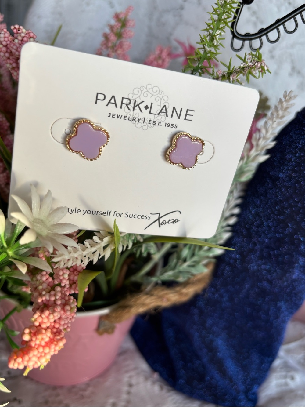 Park Lane Lana Lavender Clover Flower Gold-Trim Stud Earrings